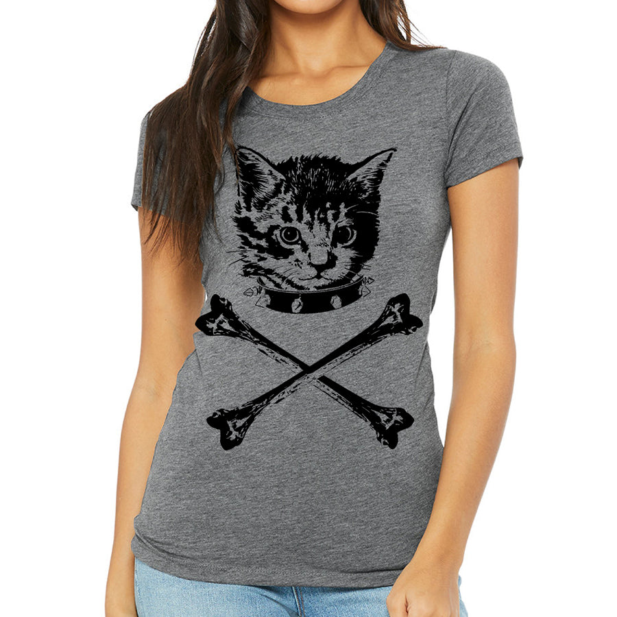 Danger kitty T-shirt by Indigo Tiger featuring a bold, graphic cat design on a casual black cotton shirt.