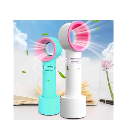 Copper Hecuba rechargeable USB bladeless fan, portable handheld mini fan for cooling, ideal for travel and desk use.
