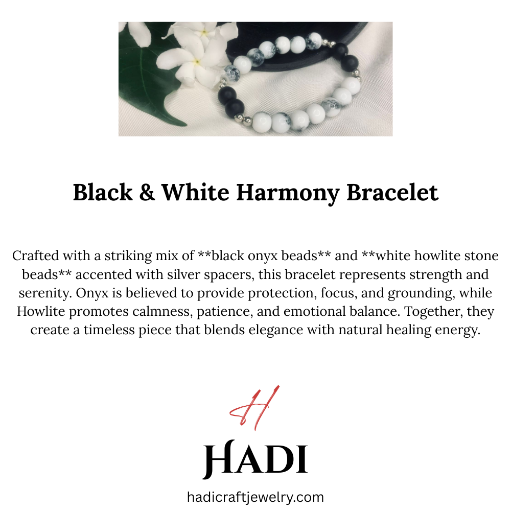 Howlite and black onyx stretch bracelet with silver spacer beads, stylish jewelry accessory by Tan Saffron