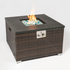 Dark brown wicker outdoor gas fire pit table with square shape, perfect for garden or patio spaces by Teal Simba.
