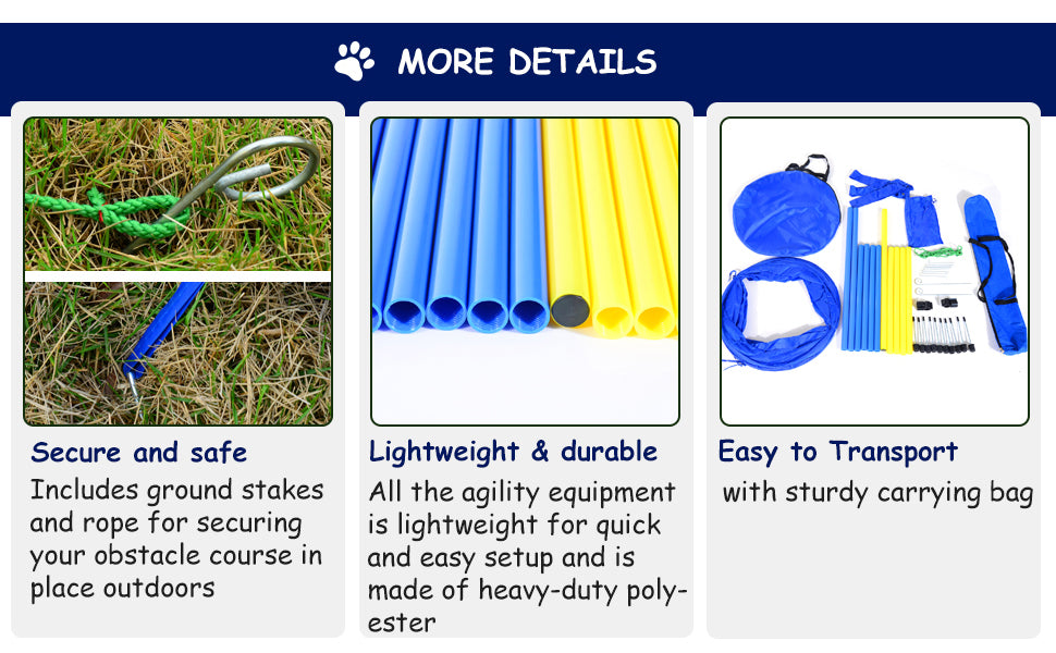 Taupe Shadow PawHut dog agility starter kit with colorful outdoor training toys for pet exercise and agility training.