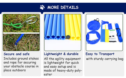 Taupe Shadow PawHut dog agility starter kit with colorful outdoor training toys for pet exercise and agility training.