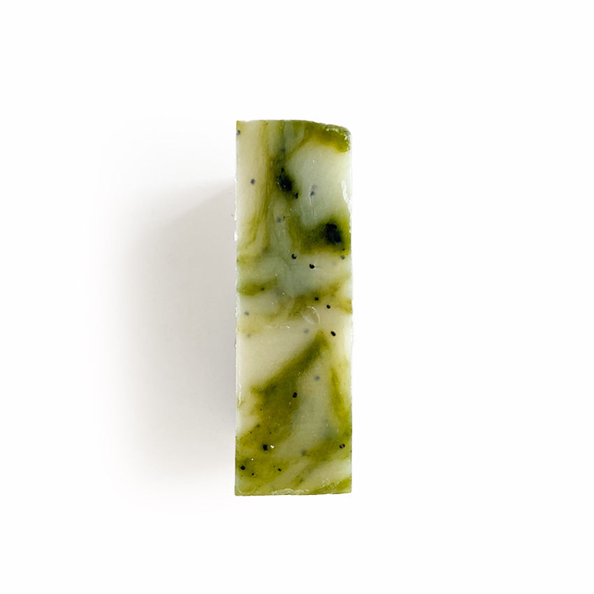 Plum Apricot Mint Eucalyptus Bath Soap bar for bodycare with fresh mint and eucalyptus scent, wrapped in white and green packaging.