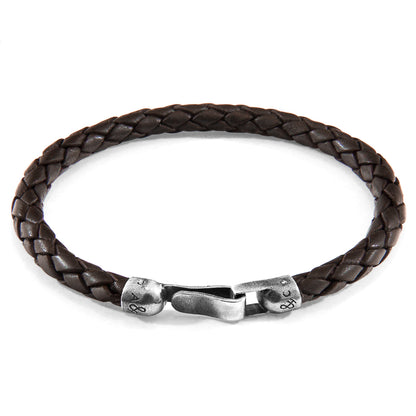 Cacao Brown Skye Silver and Braided Leather Bracelet by Magenta Sooty featuring silver accents and woven leather strands.