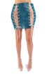 Teal Puce Juniper mini skirt with full rhinestones, lace-up sides, perfect for party and rave clubwear.