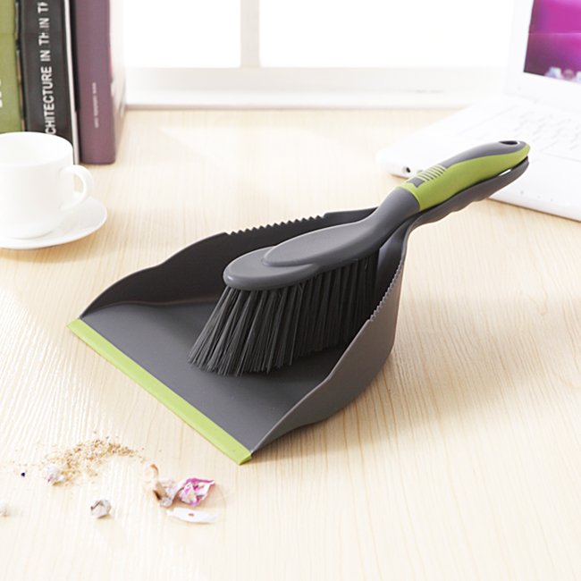 Fuchsia Molly desktop broom set for home and garden, includes small brush and dustpan, ideal for quick cleaning and dust removal.