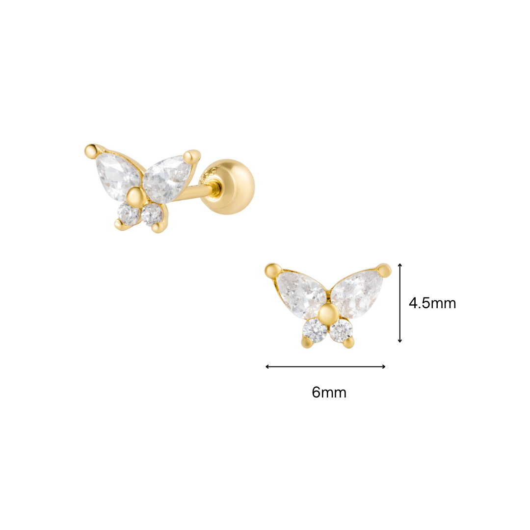 Blue Chrysippus 14K solid gold moth earrings with detailed wing design, perfect for pierced ears.