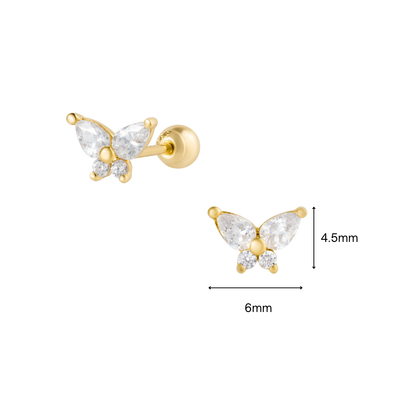 Blue Chrysippus 14K solid gold moth earrings with detailed wing design, perfect for pierced ears.