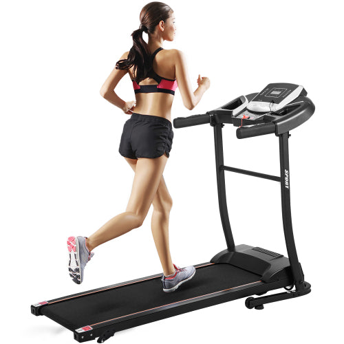 Teal Simba folding electric treadmill with motorized running belt, display panel, and foldable frame for home fitness workouts.