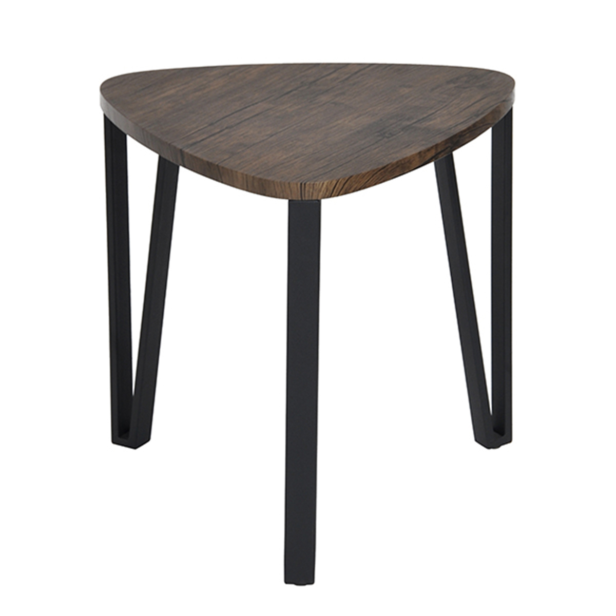 Set of three nesting triangle end coffee tables by Lilac Milo, modern furniture with sleek, geometric wooden surfaces