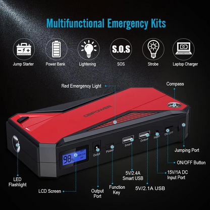 Teal Simba 800A Peak 18000mAh portable automotive car jump starter battery booster with clamps and digital display