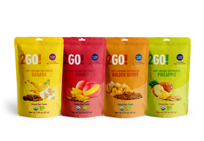 Assorted organic dried fruits from Maroon Hades 2GO! ® Dried Fruit Variety Pack, including apricots, mangoes, and cranberries.