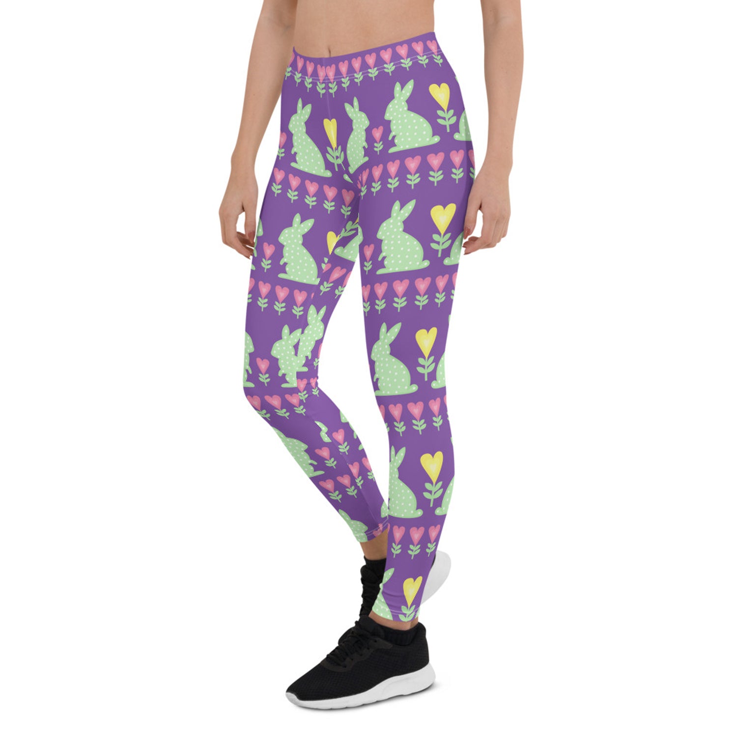 Maroon Sooty Easter Bunny leggings for women, activewear with festive bunny print, fitted and stretchy for comfortable movement.