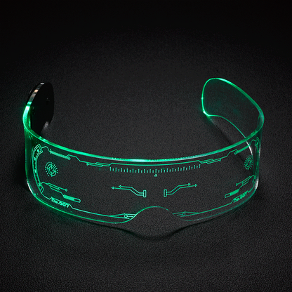 Lilac Milo cyberpunk LED goggles with seven colorful luminous glass lenses, stylish tech accessory with vibrant glow.