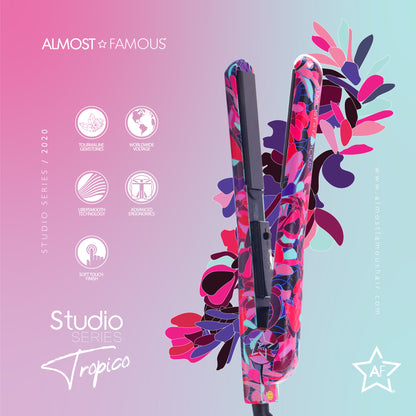 Sky Blue Thrace Almost Famous 1.25" Tropico flat iron with waterprint design for smooth, styled hair care.