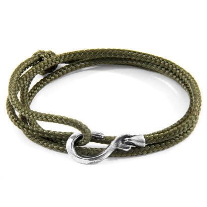 Khaki green Heysham silver and rope bracelet by Magenta Sooty featuring woven silver accents and casual design.