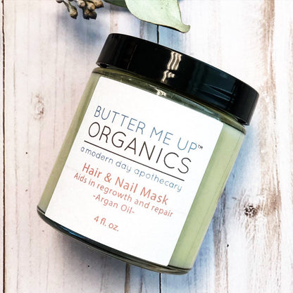White Smokey Hair &amp; Nail Mask for long hair growth and healthy hair care, featuring a creamy texture in a white jar.