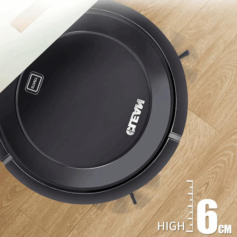 Teal Simba automatic sweeping robot vacuum cleaner navigating hardwood floor in a modern home.