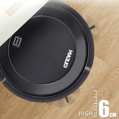 Teal Simba automatic sweeping robot vacuum cleaner navigating hardwood floor in a modern home.