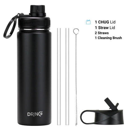 Black DRINCO® 22oz stainless steel sport water bottle by Orchid Lavender, with a sleek, durable design for active hydration.