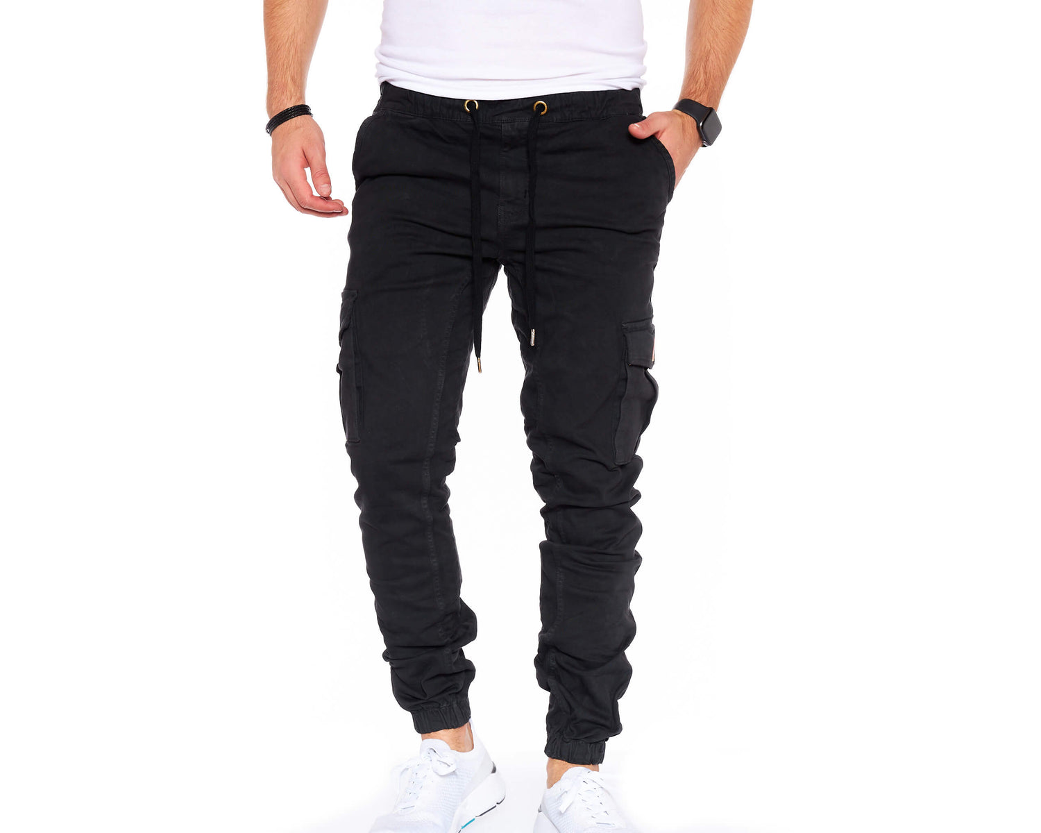 Carmine Nesoi Styleko cargo pants with elastic waistband, featuring multiple pockets and rugged design for casual wear.