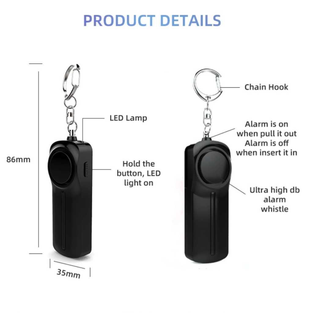 Yellow Pandora self-defense personal alarm keychain with LED light, compact tech accessory for safety and visibility.