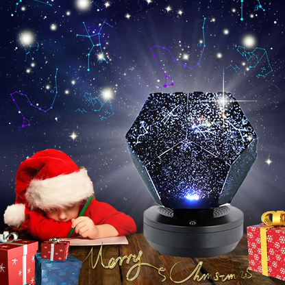 Teal Simba Bluetooth speaker with star light projector displaying starry LED galaxy patterns for Christmas ambiance.