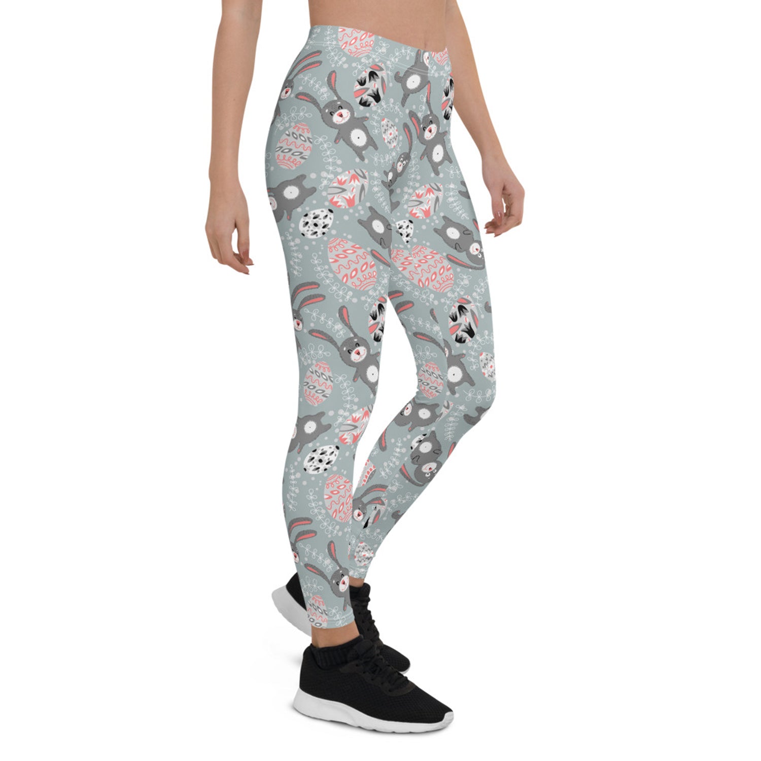 Maroon Sooty cute Easter Bunny leggings for women, activewear with playful bunny print and comfortable fit.