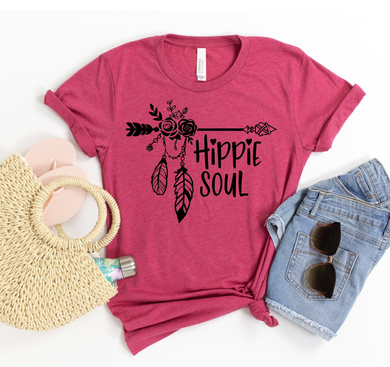 White Caeneus Hippie Soul T-shirt featuring a colorful and relaxed bohemian design, perfect for casual wear.
