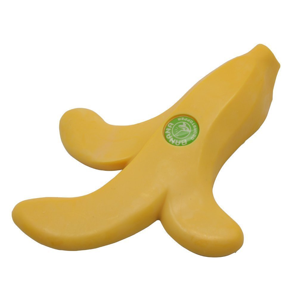 Fuchsia Molly Banana Doorstop in yellow with realistic banana shape, ideal for home and garden door stability.
