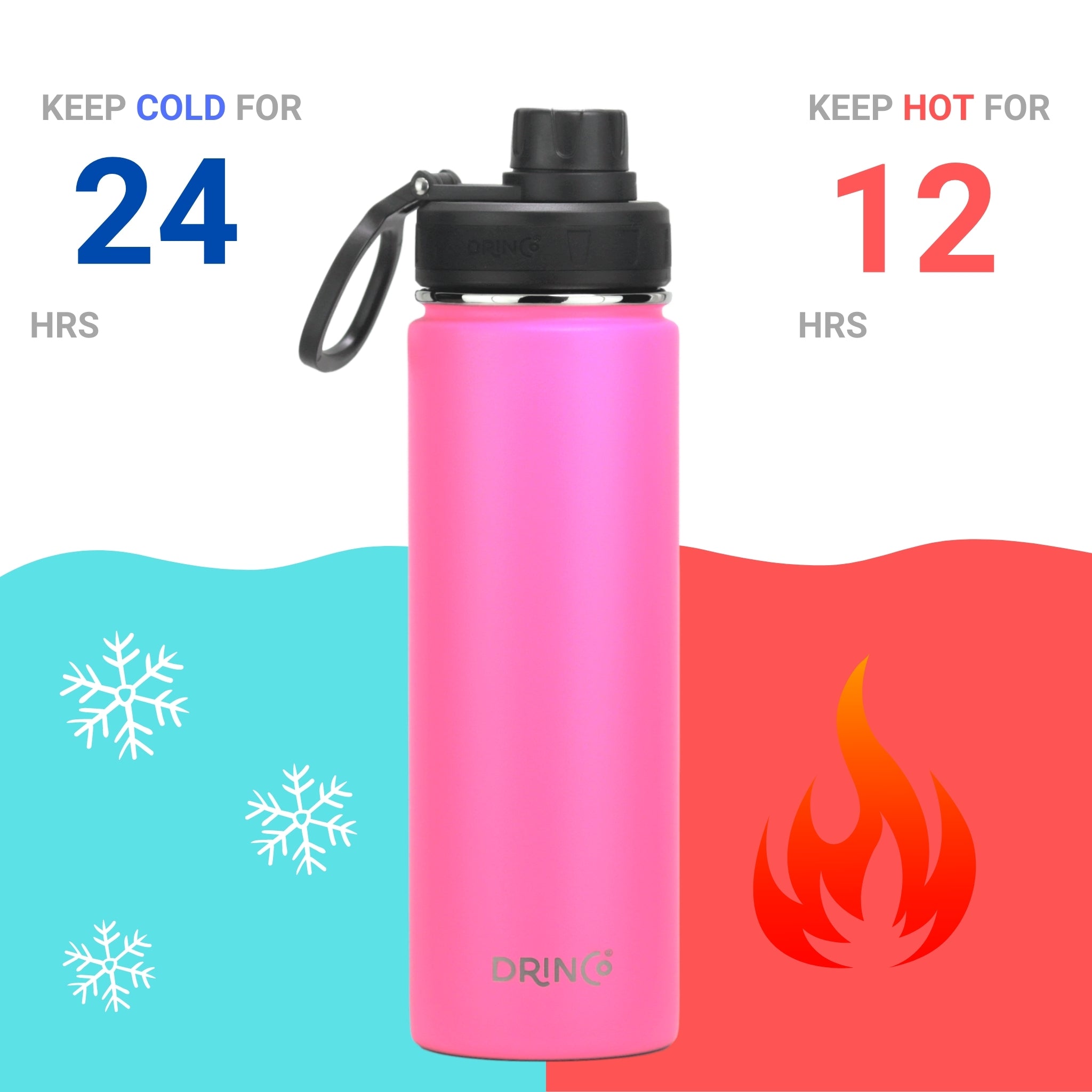 Orchid Lavender DRINCO® 22oz stainless steel sport water bottle in island pink with a sleek, durable design and sport cap.