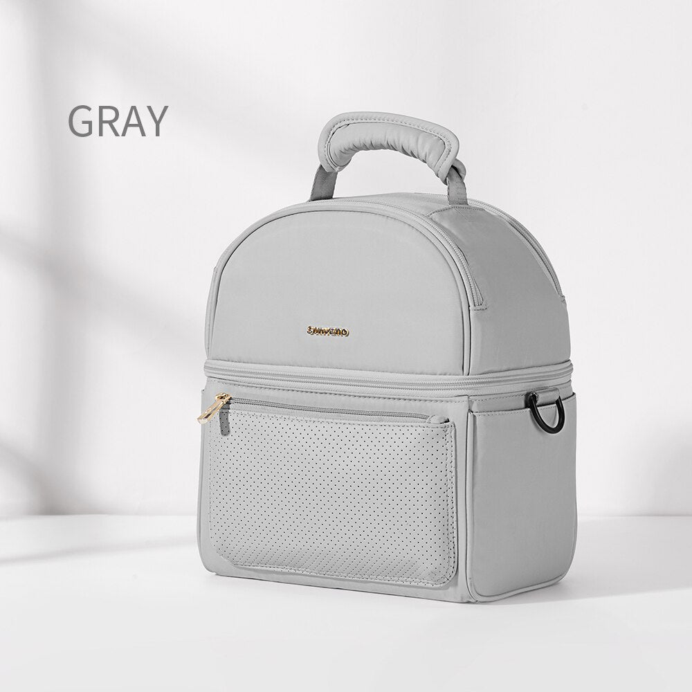 Maroon Chronos kids lunch bag to go with colorful design, insulated handle, and zipper closure for convenient on-the-go meals.