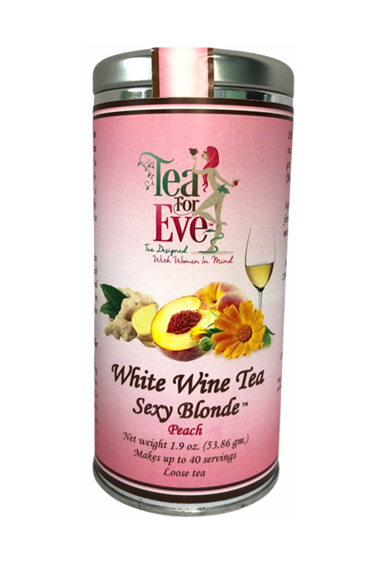 Violet Strawberry White Wine Infused Peach Tea in a clear glass cup, showcasing the tea&