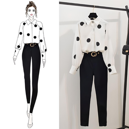 Carmine Juneberry chiffon suit set ensemble in Haute Edition 25, featuring a flowing chiffon top and matching pants.