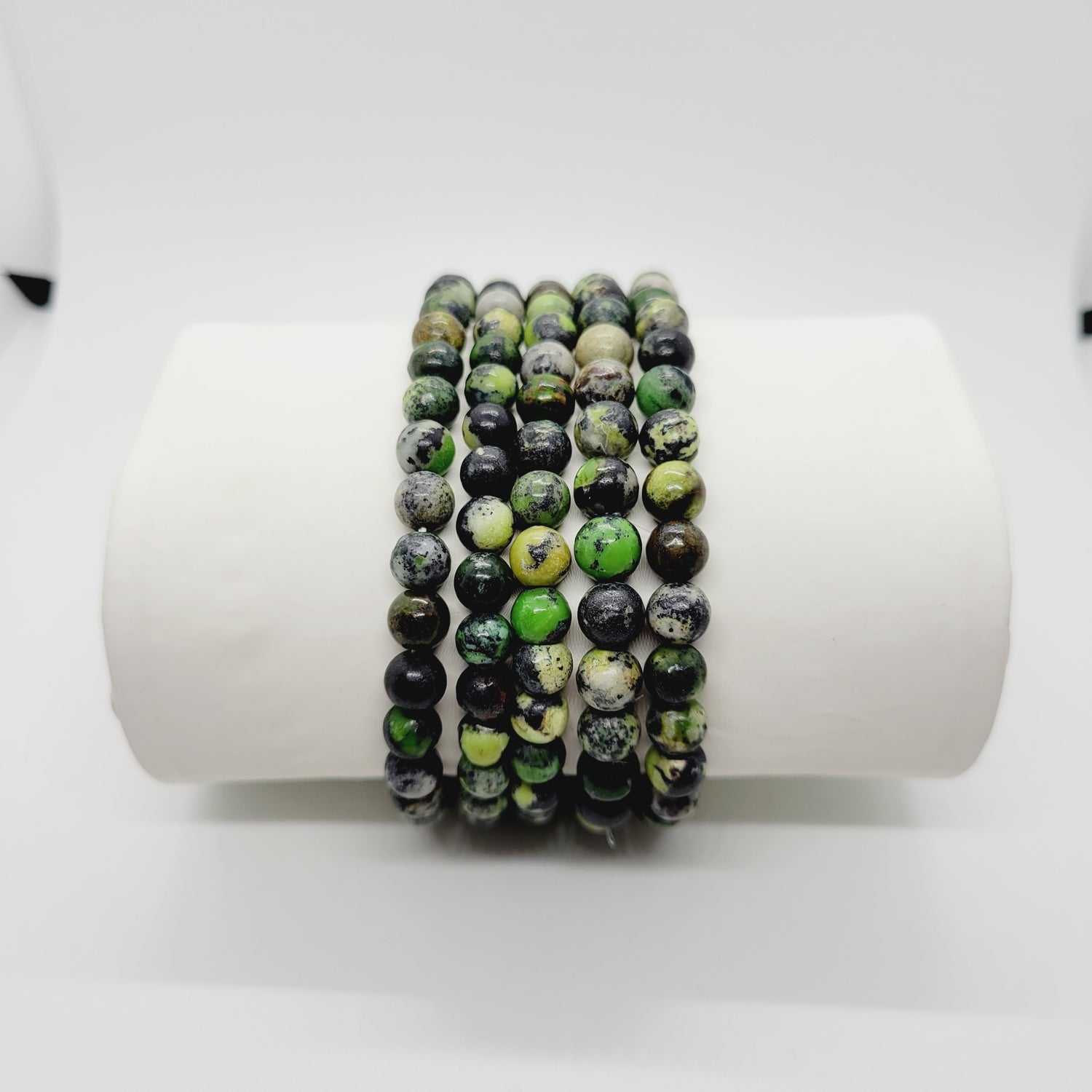 Green Chrysoprase stone bracelet by Olive Coeus featuring a boho style, ideal for metaphysical and Reiki energy healing.