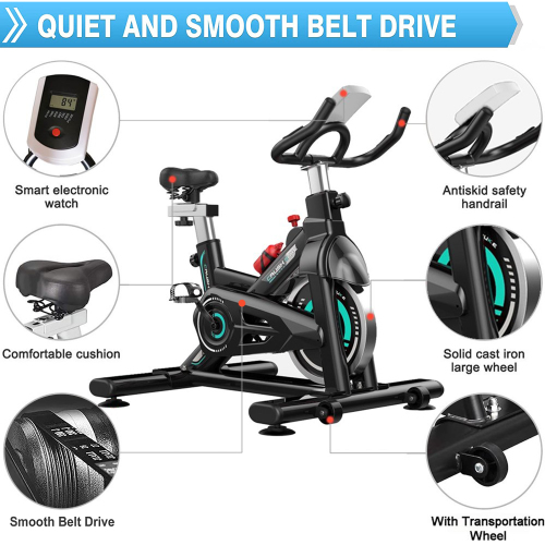 Indoor stationary exercise cycling bike by Lilac Milo for home fitness, featuring a sturdy frame and adjustable resistance.