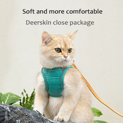 Teal Simba adjustable cat harness with leash set, reflective vest for pets, secure and comfortable for cats during walks.