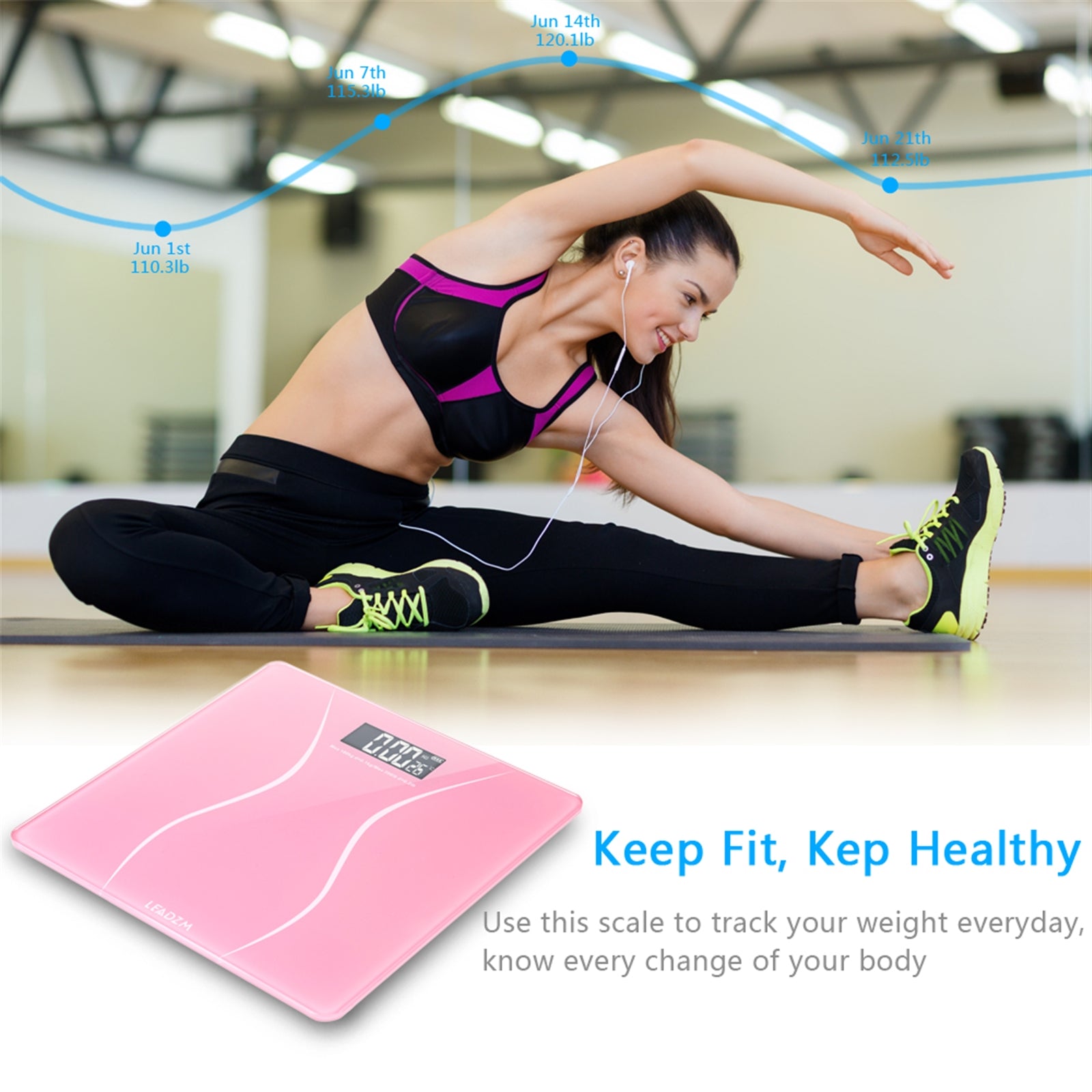 Lilac Milo 180kg Slim Waist Pattern Personal Scale for bath and beauty, showing digital display and sleek design.