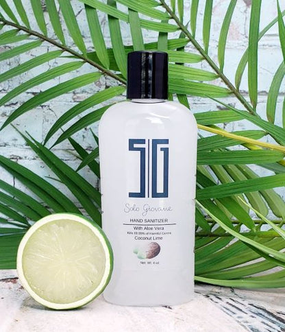 Sky Blue Lucy Coconut Lime hand sanitizer bottle for bath and beauty, featuring a sleek design and vibrant label.