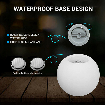 RGB color-changing LED pool lights by Lilac Milo floating ball lights for outdoor swimming pools and water features.