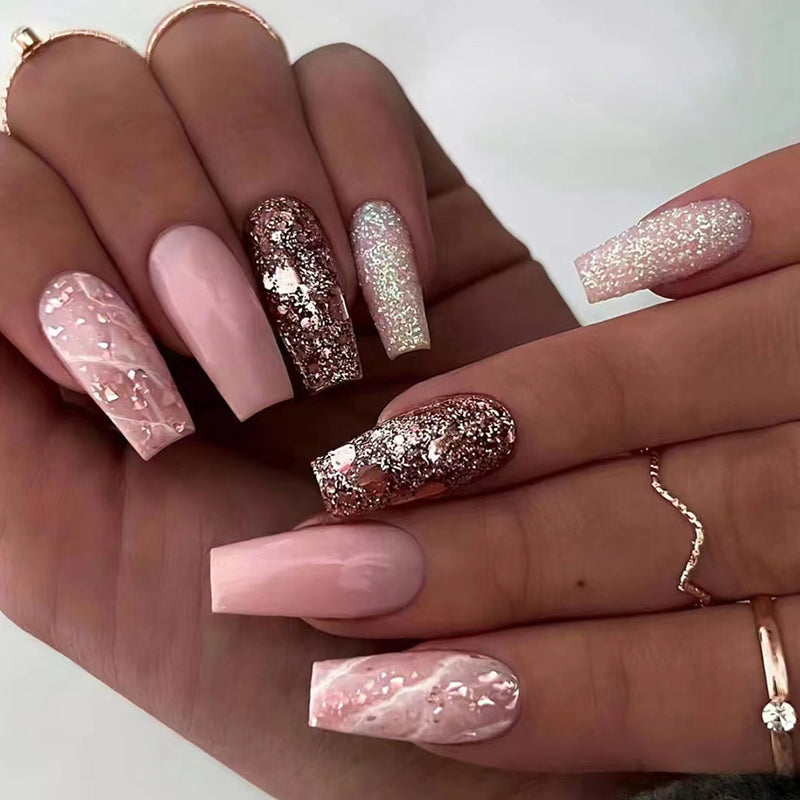Plum Charlie press on nails kit with reusable tips, glue, and gel stickers, showcasing various stylish nail designs and tips.
