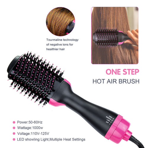 Teal Simba 2-in-1 multifunctional hair dryer and hot hair brush showing the device in use on styled hair.
