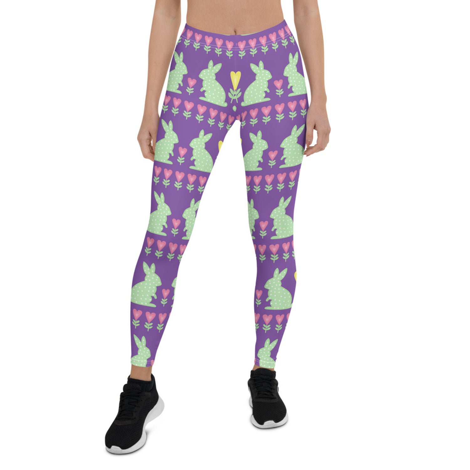 Maroon Sooty Easter Bunny leggings for women, colorful activewear with bunny print, perfect for festive workouts or casual wear.