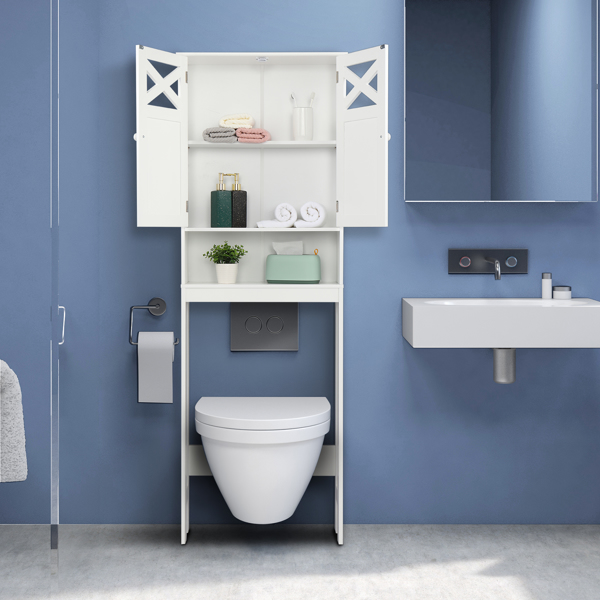 Lilac Milo bathroom double door fork toilet cabinet with wooden finish, designed for bathroom storage and organization.
