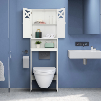 Lilac Milo bathroom double door fork toilet cabinet with wooden finish, designed for bathroom storage and organization.