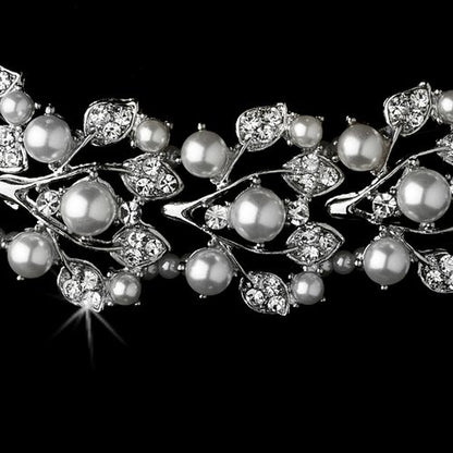 Elegant bridal wedding jewelry set featuring crystal, pearl necklace and earrings by Olive Chaos, perfect for special occasions.