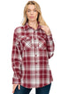 Lime Milo oversized boyfriend plaid checkered flannel top with a relaxed fit, featuring classic red and black checkered pattern.