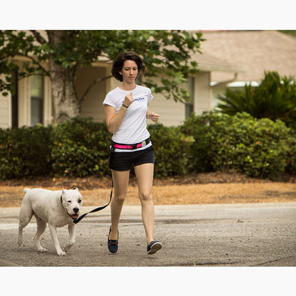 Purple Medea squishy face studio leash belt for hands-free dog walking, showing adjustable strap and comfortable design.