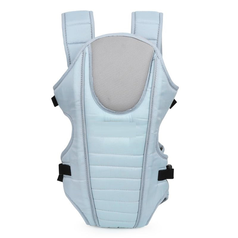 Gray Themis 3-in-1 ergonomic adjustable sling carrying bag for kids and babies in blue, with padded straps and multiple compartments.