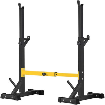Teal Simba squat rack stand with barbell, free press bench, and dumbbell racks in a home gym setting.